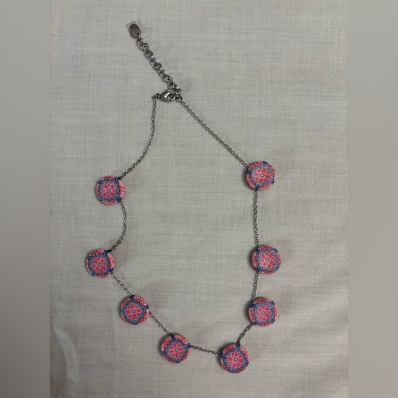 Swatch vintage Blue and pink Patterned statement Necklace - Picture 2 of 5